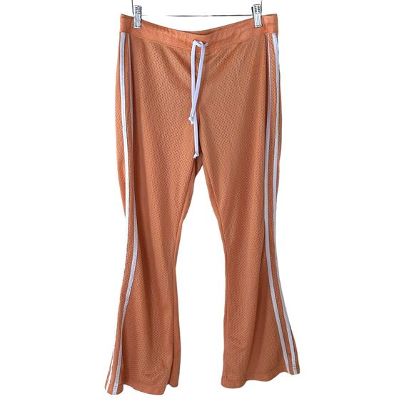 Planet Gold Peach Orange Mesh Wide Flare Leg Pants Joggers L Large - Picture 1 of 9
